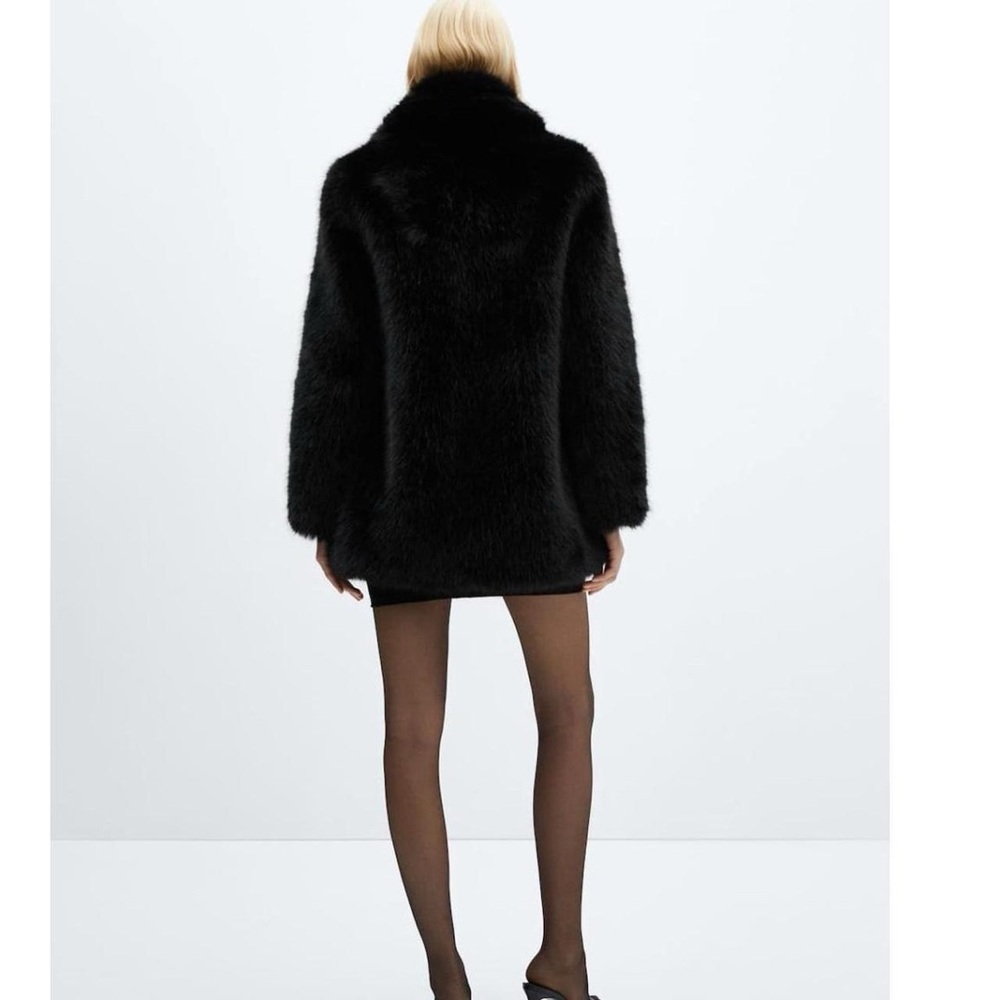 Mango faux fur coat black